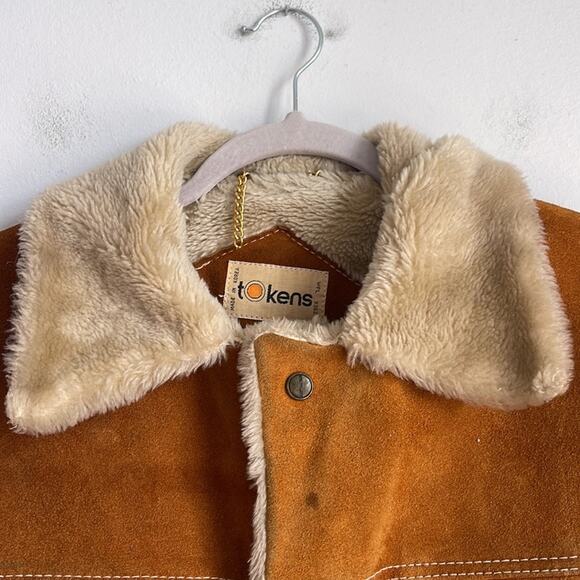 Vintage Tokens suede leather faux fur lined western rodeo rancher jacket sz L - Picture 6 of 10
